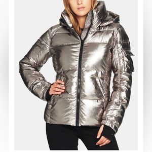 S13 Kylie Puffer Jacket in Champagne (silver metallic). NWT